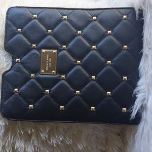 Michael Kors Black Quilted Ipad/tablet Case with Gold Accents